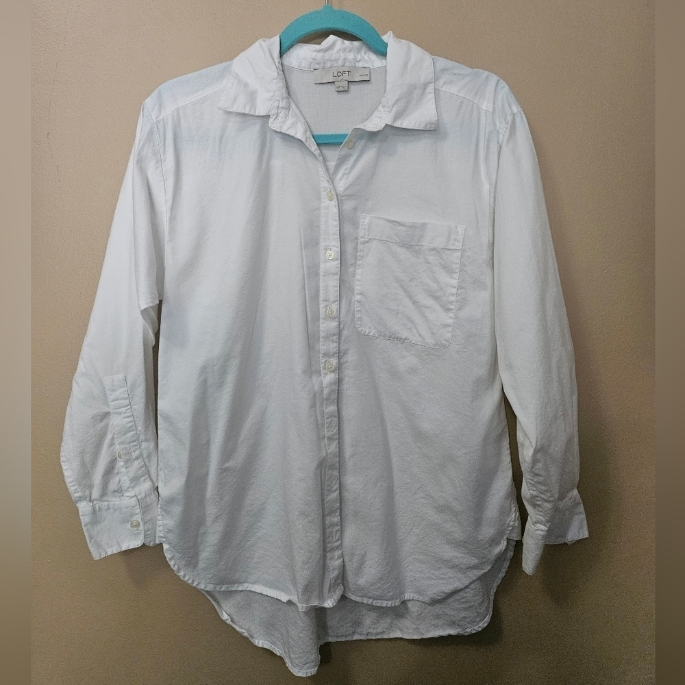 Loft Women's Size Petite XS White Botton Down Shirt Cotton Blend